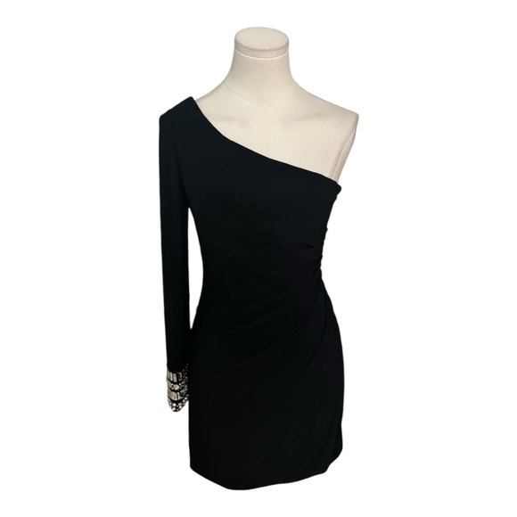 JASZ COUTURE Black Mini Dress One Shoulder Bodycon Size 2‎ XS Prom Dance Party - Picture 6 of 10
